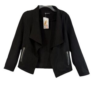 PrettyGarden Jacket Faux Suede Open Front Blazer Jacket Western Black Size Small